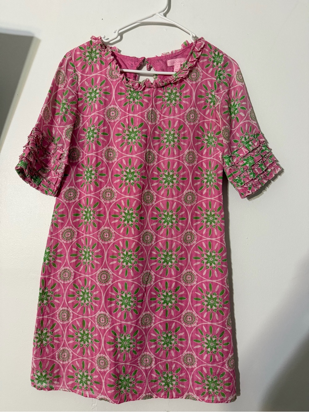 Lilly Pulitzer Pink Dress with Green Floral Medallions